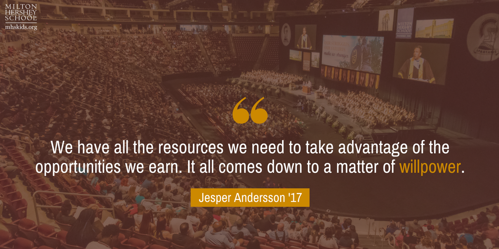 miltonhershey's tweet photo. We're ending the week with some inspiration from Jesper, a recent MHS grad! https://t.co/e4nJI8Xcpr #MiltGrad2017 https://t.co/AvLDf0LfWA