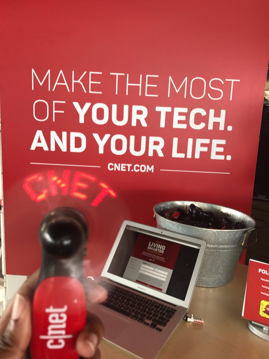 CNET's tweet photo. Colonel Sanders thinks you should stop by the #cnetfest booth at #Forecastle. Charge up your phone, try some VR, & play a little cornhole! https://t.co/SjjcQMy90y