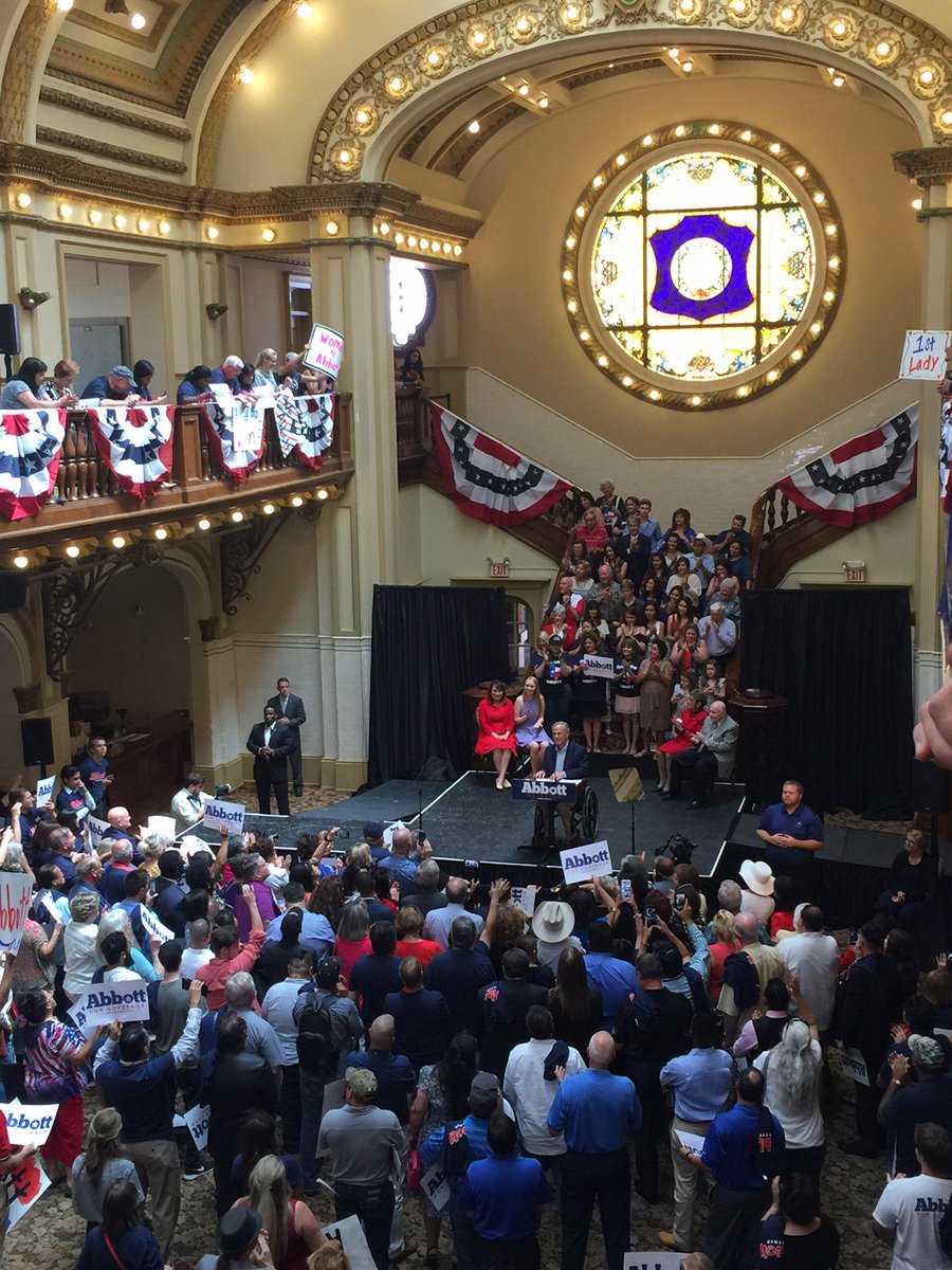 Hilary_McLean's tweet photo. Great turnout for @GregAbbott_TX re-election announcement today! Let's do this Texas! #imwithAbbott https://t.co/roM6LWI0we