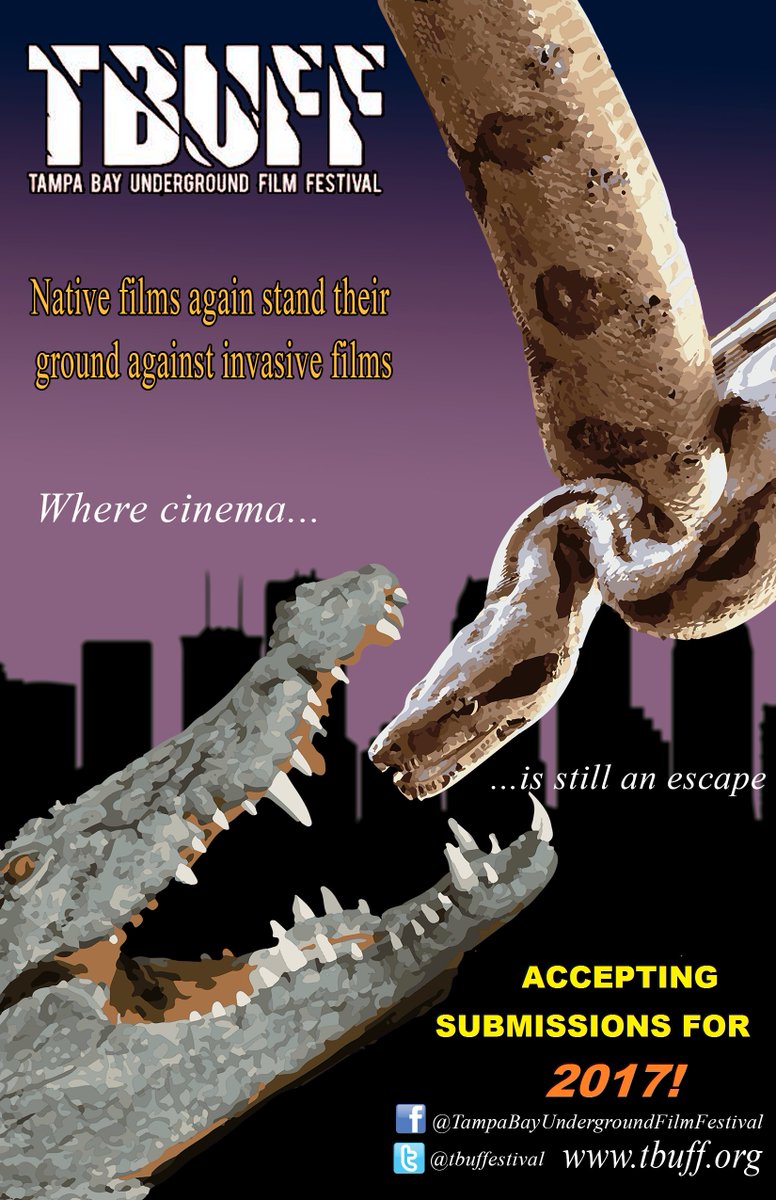 Tampa Bay Underground #FilmFestival regular deadline is in 1 wk, 7/21 for Dec’17 event! 155 #films/26 awards in ’16 for #indyfilm! TBUFF ORG
