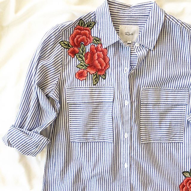 Stop and smell the 🌹 @Rails_LA #stripes #roseapplique #allinthedetails #buttondown #polishedstyle #wiw #florals #ontrend