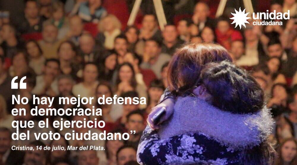 argconcristina's tweet photo. Cristina: "No hay mejor defensa en democracia que el ejercicio del voto ciudadano". #UnidadCiudadana #LaVozDeLaMayoria https://t.co/CU4j1xAgQJ