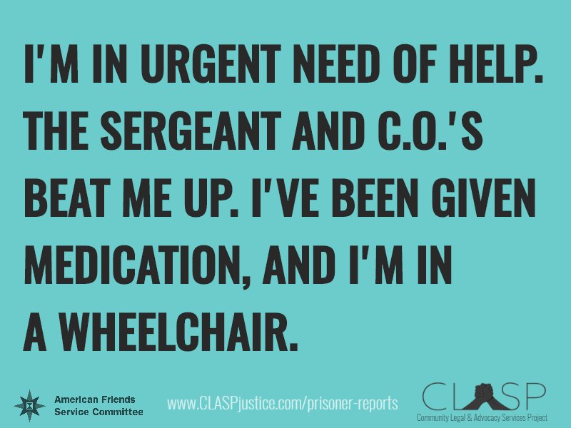 CLASPjustice's tweet photo. Our community must try + hear the voices of the millions locked away. The abuse prisoners face is unparalleled #PrisonerTestimony #CJReform https://t.co/g5TNsYhkJX