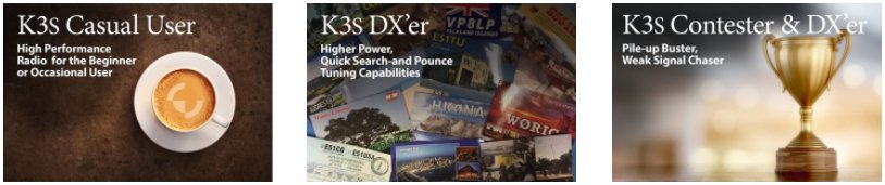 K3S Configuration Simplified! We’ve created 3 separate K3S packages to fit your operating style.  Check it out at Elecraft.com/K3/K3.htm