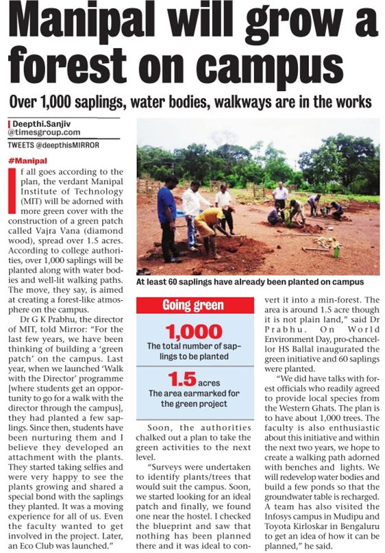 deepthisTOI's tweet image. #ManipalInstituteofTechnology will grow a #forest on #campus bit.ly/2v2a00l @BangaloreMirror @GKPrabhu_MIT #Manipal