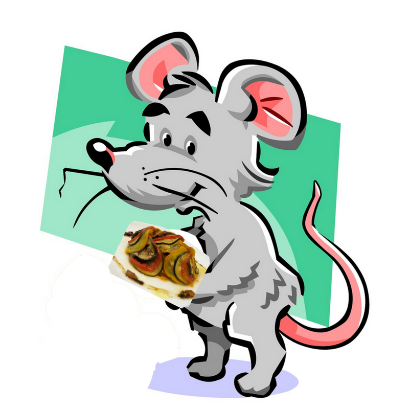 1/2  So my famous ratty second cousin (once removed) presents- what else - ratatouille for his appetizer.  No imagination. None! No panic...