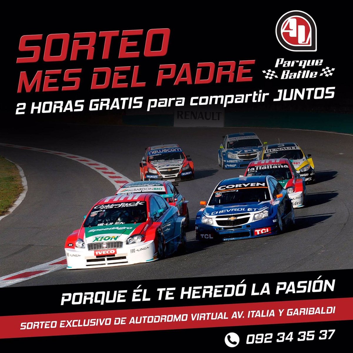 Sorteo Mes del Padre. Seguinos y retuitea el tuit. El 28 publicamos los ganadores. Autódromo Virtual Parque Batlle (Av. Italia y Garibaldi)