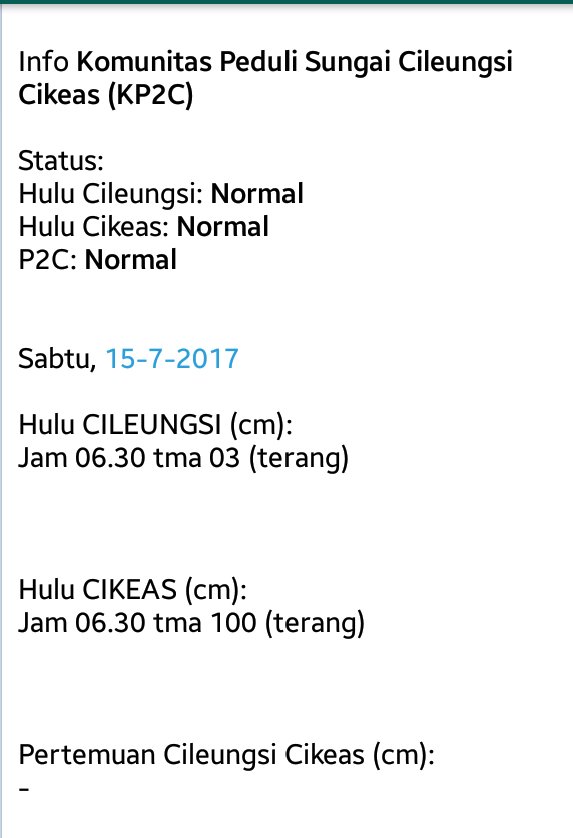 #InfoKP2C #TMA Sabtu pagi Normal dan cuaca terang #update <a href="/infoJATIASIH/">Jatiasih™</a> <a href="/bpbdbogorkab/">bpbdbogorkab</a> <a href="/bpbd_bekasi/">PUSDALOPS_BPBD_KOTA_BEKASI</a> <a href="/dinas_pupr/">Dinas PUPR Kabupaten Pringsewu Lampung</a>