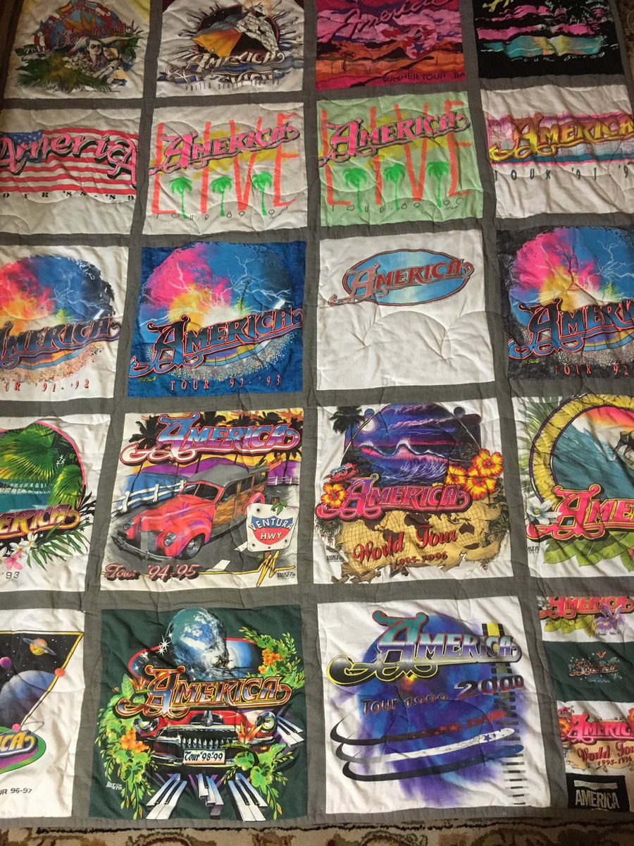 JoeBartosch's tweet photo. What do u do with your old concert t-shirts? Make 'em into a quilt. https://t.co/pYgFiNM4ZP
