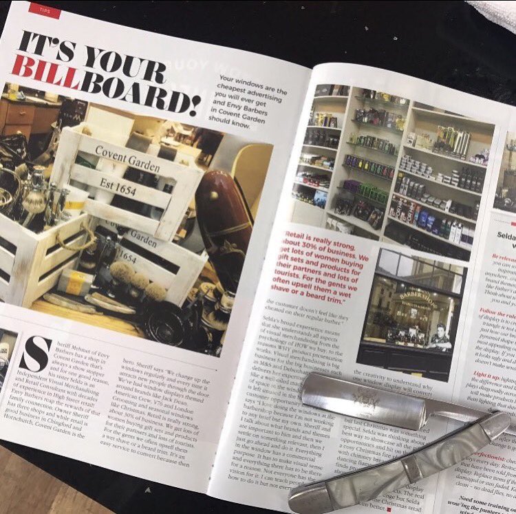 envybarbers's tweet image. Check out @ModernBarberMag where we have a double spread feature on our window displays #wethebest 🔑