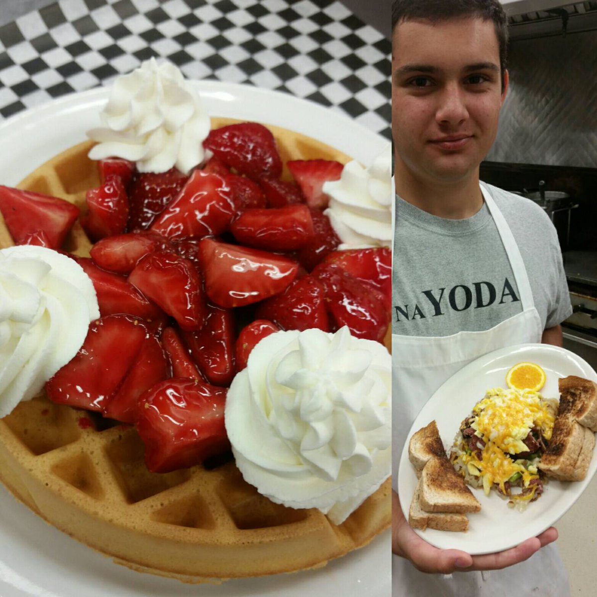 Fresh Manitoba Strawberry waffle special along with scrambler! See you soon!  #OhBaYo #weekend