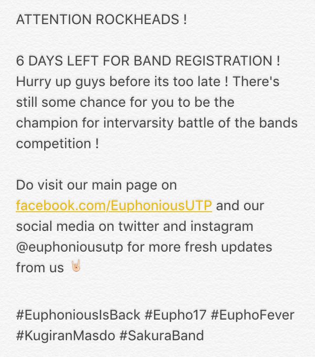 EuphoniousUTP's tweet photo. What ? 6 days left 😱 #Eupho17 #EuphoFever https://t.co/g8NgROLl3N