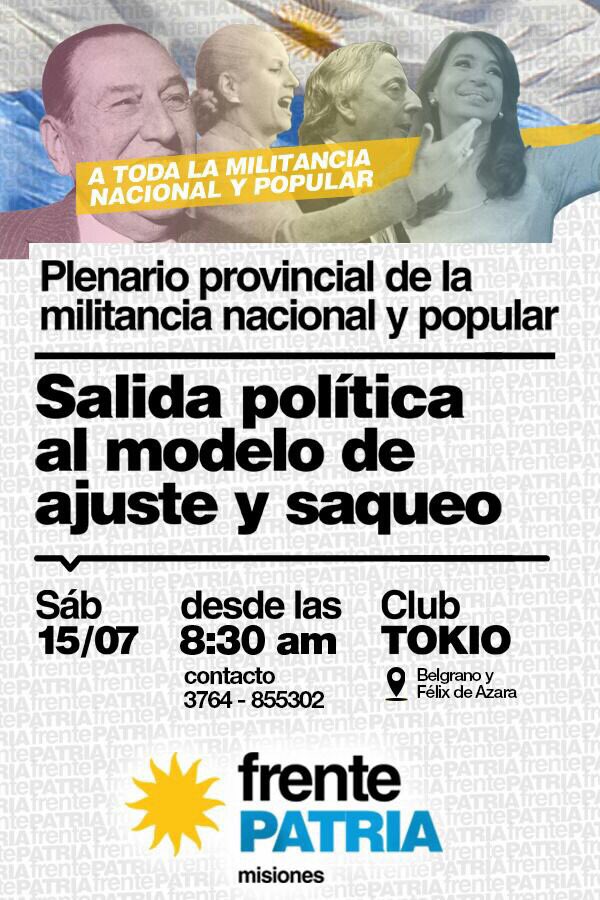 CPPTarg's tweet photo. Arranca en Misiones plenario de la militancia Frente Patria x una salida política al modelo de ajuste y saqueo. https://t.co/IQ76thWFxb