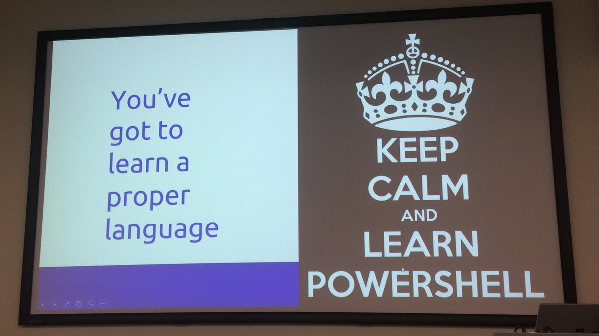 StephenCrush's tweet photo. If want to do devops Powershell is king @simon_sabin #SQLSatManc https://t.co/Tf6DGzPmtS