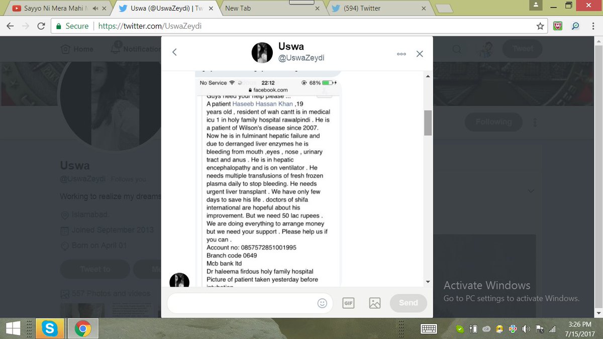 Maashal1144's tweet photo. Haseeb Hassan Khan R/O Wah cantt 
Age19 Yrs Student
wilson Disease 
Admitted in ICU Holy family Hos Rawalpindi
Ref ,DOC Haleema &amp;
@UswaZeydi https://t.co/M6pmKo5k7W