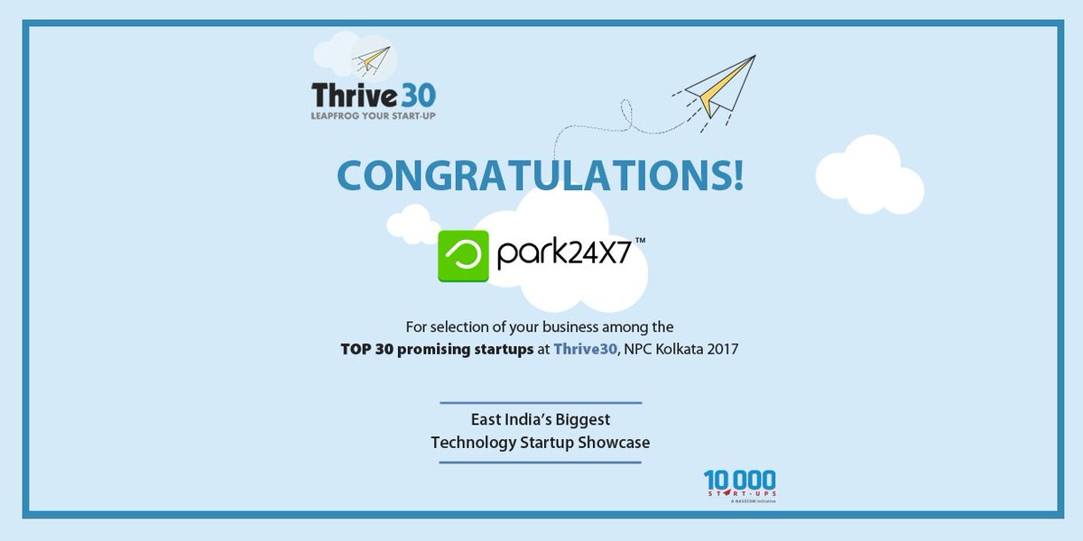 thrive30's tweet photo. Congratulations @park24x7support for being selected among Top 30 Promising Startups. We wish your Business a Splendid Future ahead. https://t.co/3lhhM5QsKx
