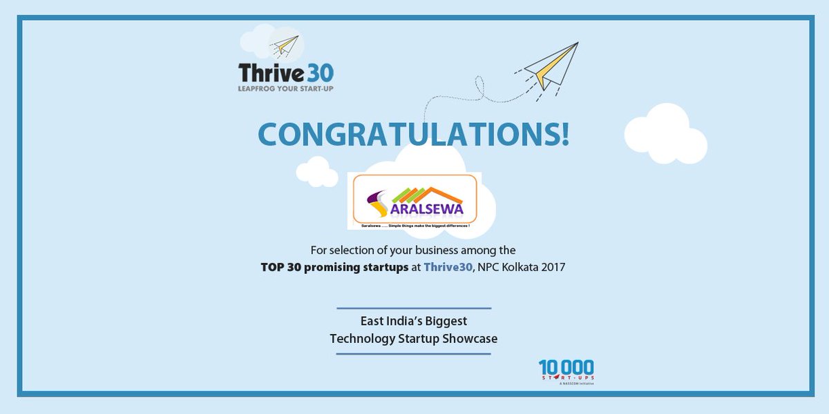 thrive30's tweet photo. Congratulations "Saralsewa" for being selected among Top 30 Promising Startups. We wish your Business a Splendid Future ahead. #Thrive30 https://t.co/5pBRTdYblT