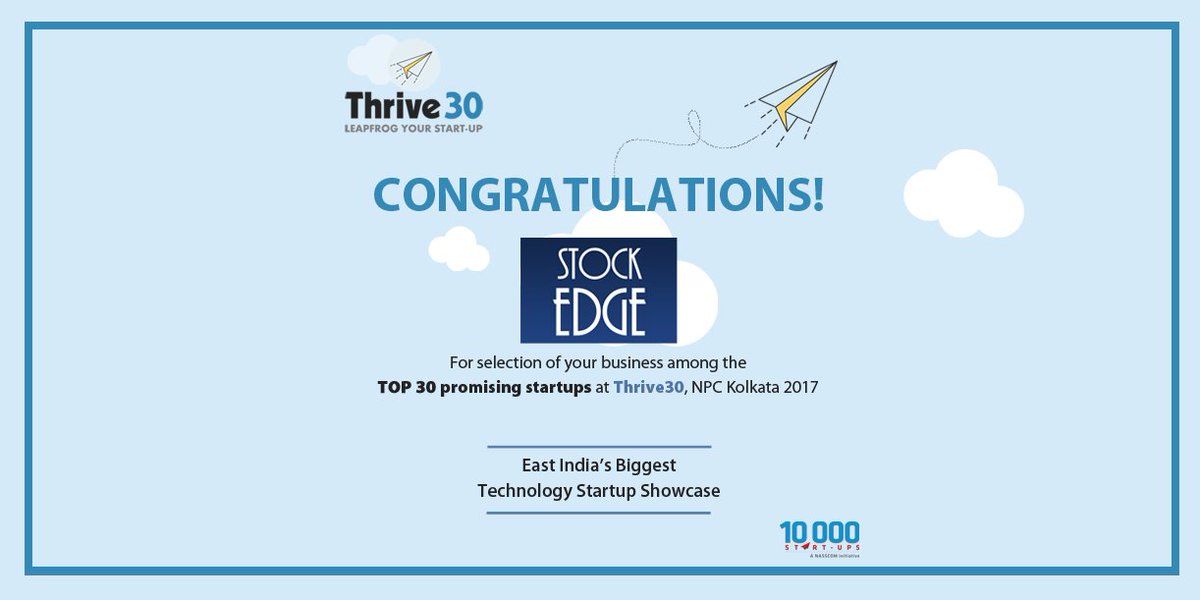 thrive30's tweet photo. Congratulations @mystockedge for being selected among Top 30 Promising Startups. We wish your Business a Splendid Future ahead. #Thrive30 https://t.co/QDxWCATirm