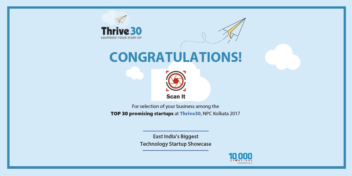 thrive30's tweet photo. Congratulations "Scan It" for being selected among Top 30 Promising Startups. We wish your Business a Splendid Future ahead. #Thrive30 https://t.co/THIv5yZAbG