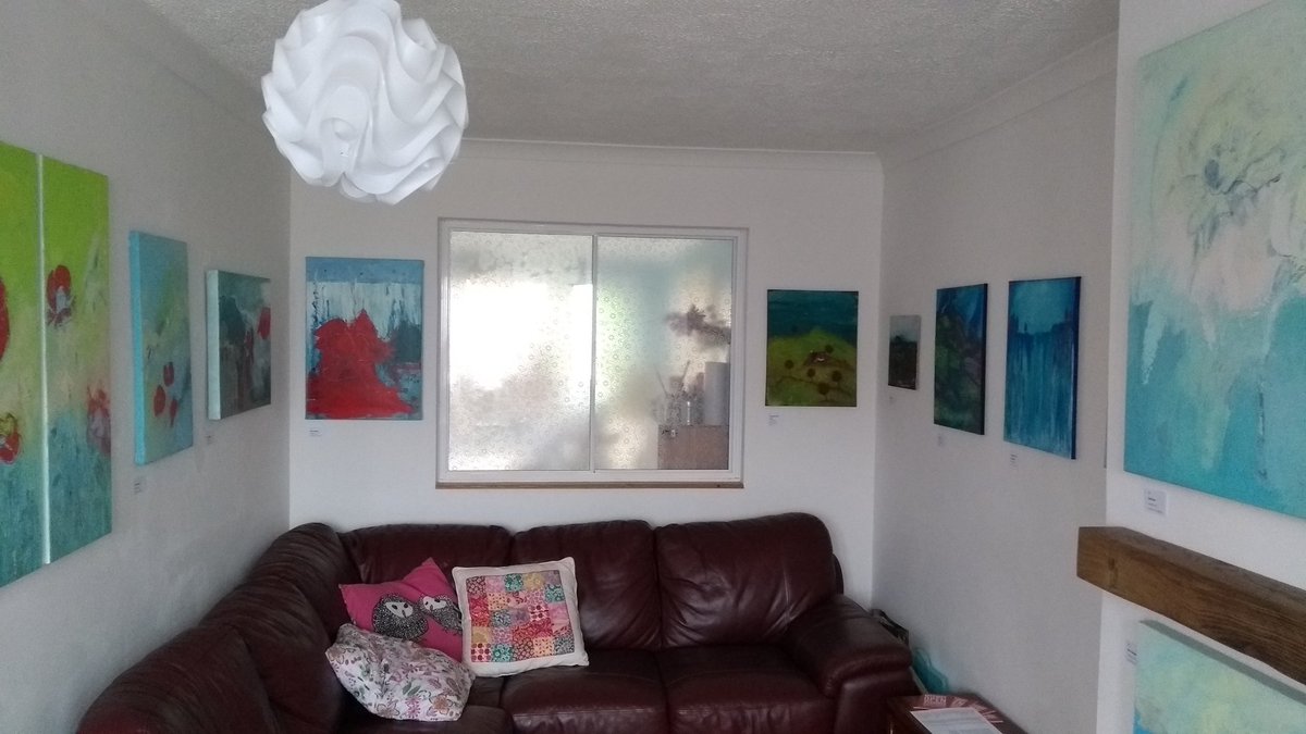 SteveJHyland's tweet photo. It's @MwayOpenStudios this week so our house has turned into a gallery with #art to view from @CeliaHyland and Adele Love. #mancavewanted https://t.co/RZ2H8295Pg