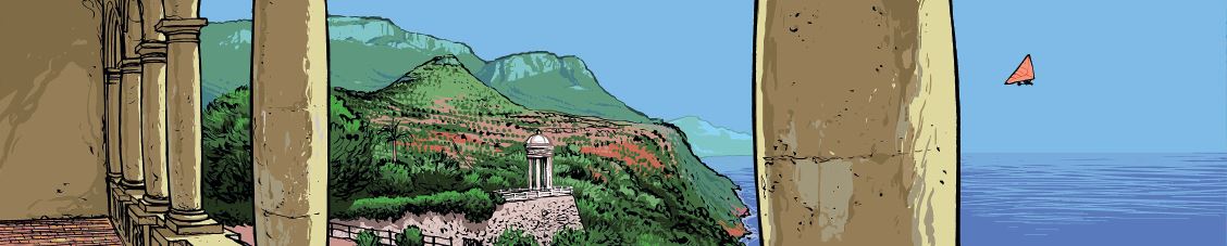 spaint_es's tweet photo. Fragmento de una de las #ilustraciones disponibles en Can Sanç 13 en la que podemos ver #escolomer de #sonmarroig en la #serradetramuntana https://t.co/kxPSoEc5LY
