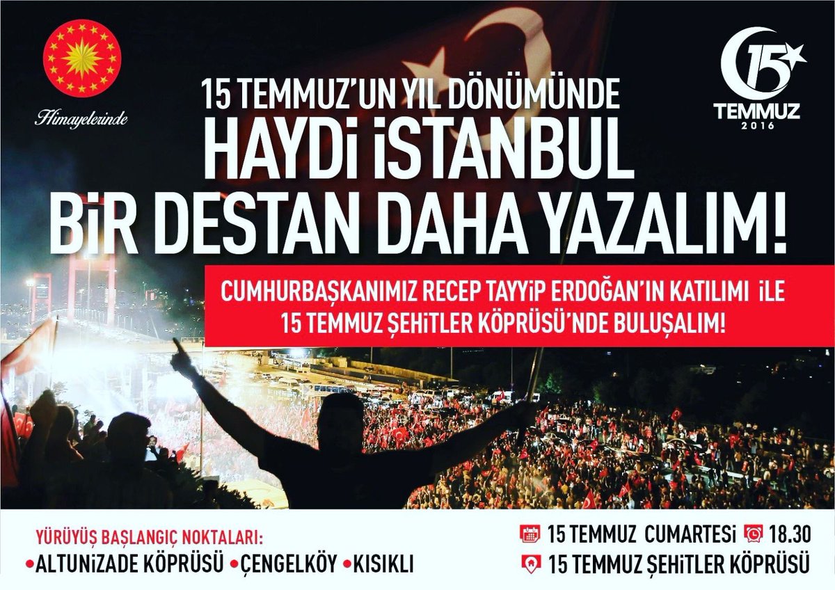 AkGencEgitim's tweet photo. Bugün bir Destan daha yazıyoruz. 15 Temmuz Şehitler Köprüsü'nde 18.30 da Cumhurbaşkanımızla buluşuyoruz. https://t.co/nhQziZOx1i
