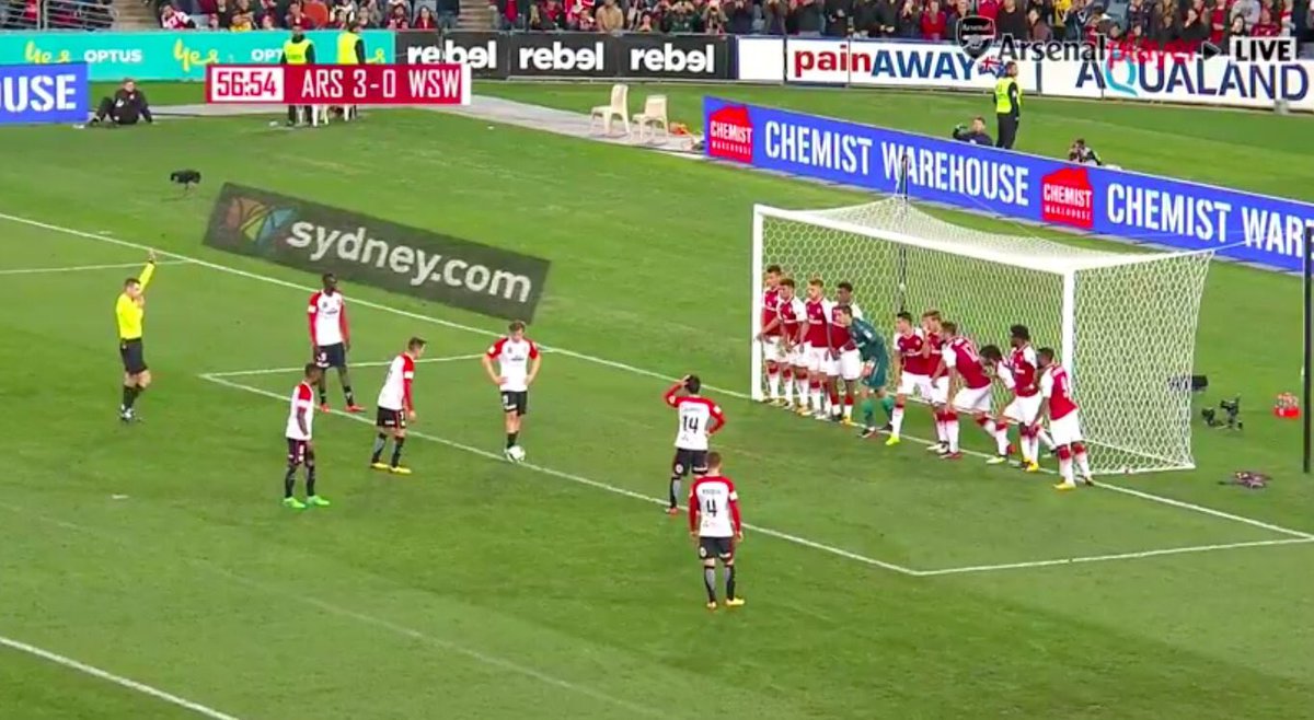 sportingnewsau's tweet photo. WATCH: Wanderers score from bizarre indirect free-kick against Arsenal. https://t.co/MHDF7shcL3 #ARSWSW #ArsenalinSydney https://t.co/dT2M1TQlUE