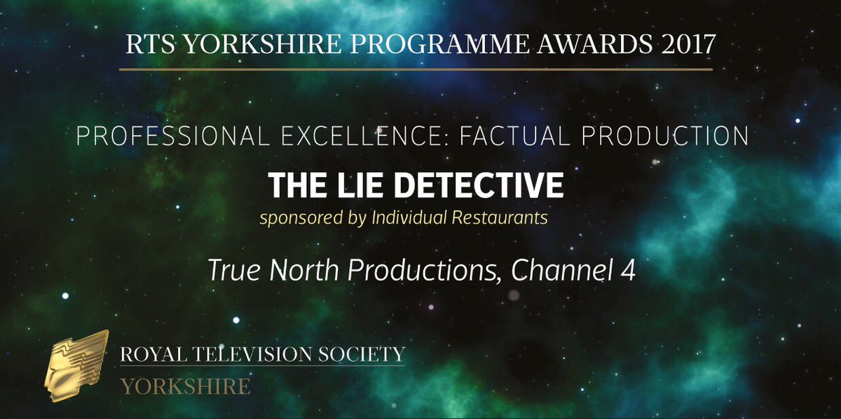 The Lie Detective won a RTS award, congratulations Stuart Froude and all the team at <a href="/truenorthtv/">True North</a>