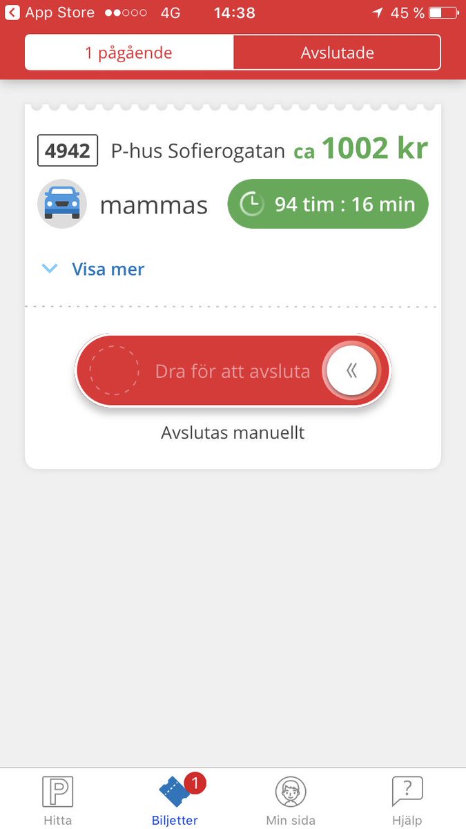 Härligt och glömma stänga av parkeringen till Liseberg, var där i tisdags... det är lördag nu 😎 stod i 4 timmar, betalar för 94 🍻🍻☀️☀️