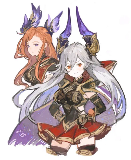 ソーンさん(春ごろ)とサラーサが来たぞ記念ファンアートらくがき ipadでざっくり… 本当はこの二人を最初に取ろうと思ってた 