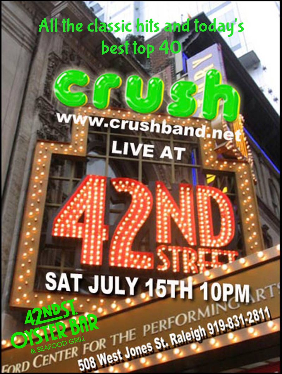 42ndstoysterbar's tweet photo. #raleighnightlife #crush #42ndst #livemusic #refreshingbeverages #nocover #dancethenightaway https://t.co/O2weX4rNXE