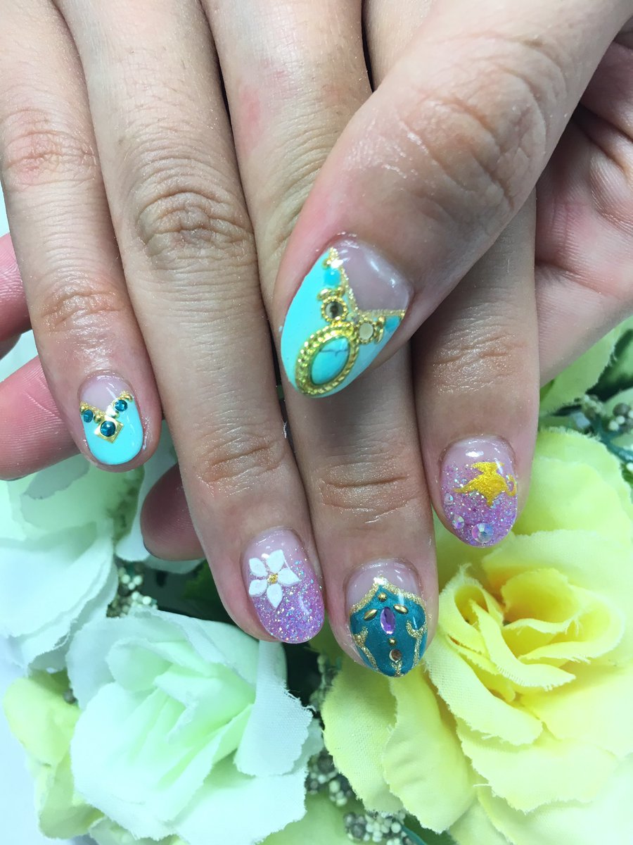 O Xrhsths ナイスネイル池袋 Sto Twitter キャラクターモチーフネイル アラジン ジャスミン ジャスミンのお衣装のイメージで アラビアンなゴージャスなデザインに ご来店ありがとうございました