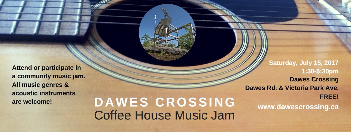 Today! July 15, 1:30-5:30pm - Join in the free acoustic Dawes Crossing Coffee House Music Jam. All are welcome! dawescrossing.ca/wp/events/