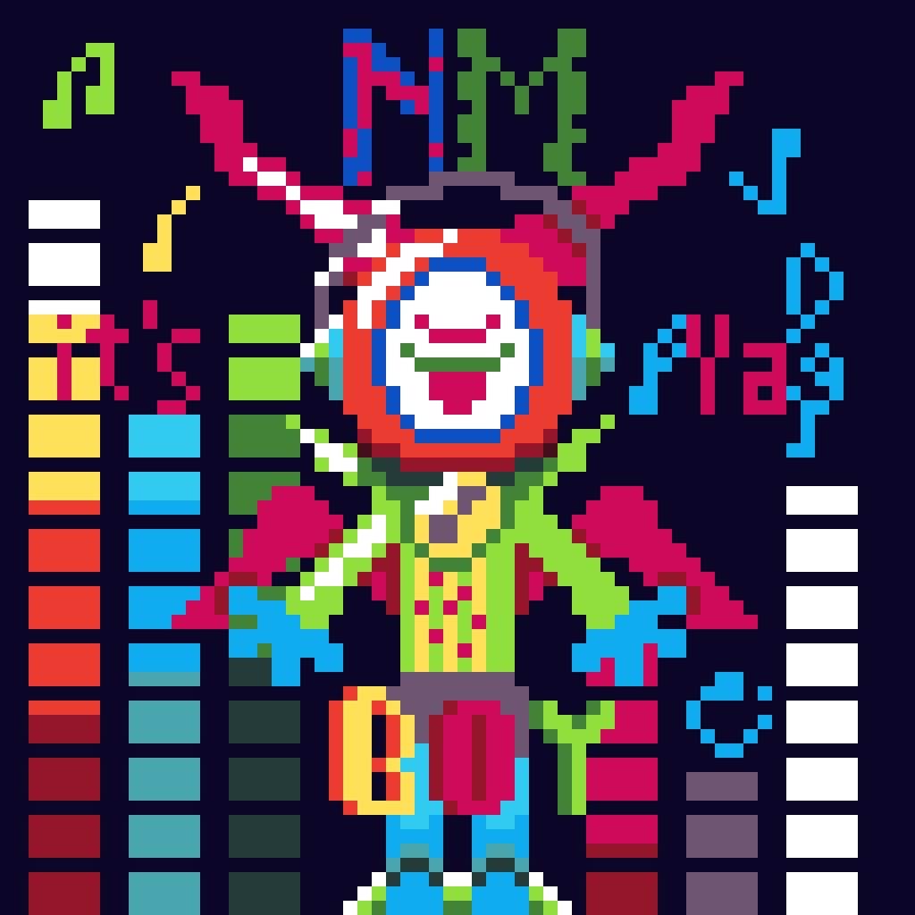 LioraPixel16's tweet photo. Made two versions of him. It's ya boy Noisemaster comi'n up live from rhythm ridge! #cucumberquest #pixelart #dotpict https://t.co/gwomsa6hBA