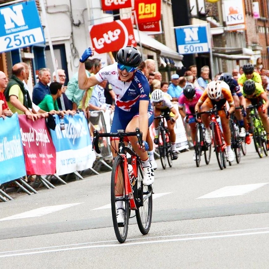 Yay! What a day. First UCI win on the road. In fact my first win on the road ever! Happy as a 🐷 in 💩. #beneladiestour