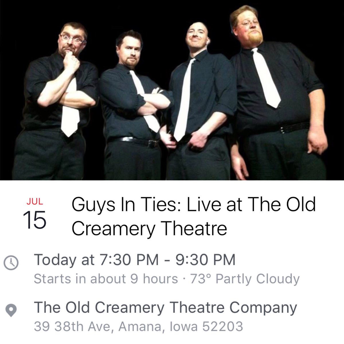 Excited for our first-ever show tonight at @TheOldCreamery1!
Tix: 319.622.6262 | OldCreamery.com #gitimprov
