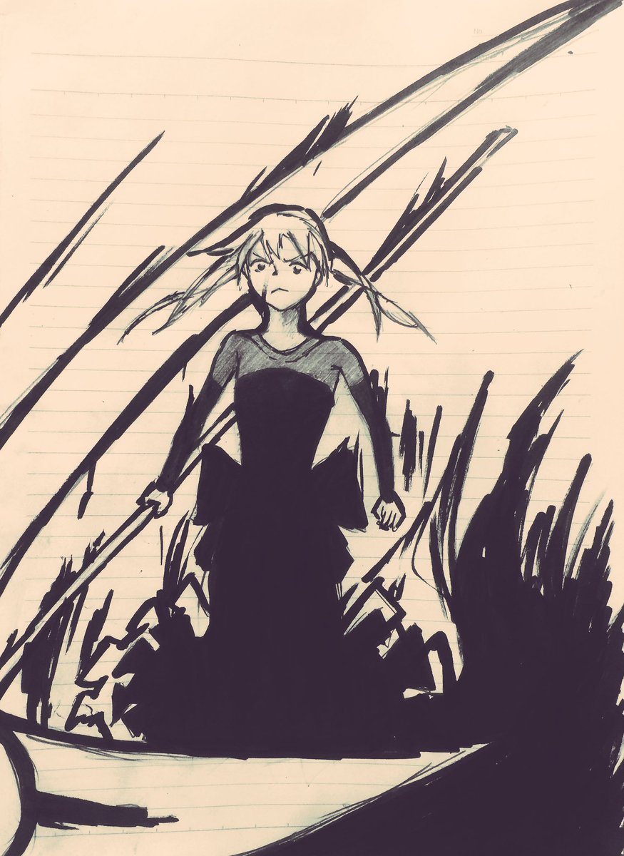 七々原やう ソウルイーターのマカ アルバーン描いた 中盤辺りのこういう描き方迫力あって好きやった アラクノフォビアの時の黒ドレス格好良かったなぁ 七々原やう ソウルイーターのマカ アルバーン描いた 中盤辺りのこういう描き方迫力あって好きやった アラクノフォビアの時の黒ドレス格好良かったなぁ