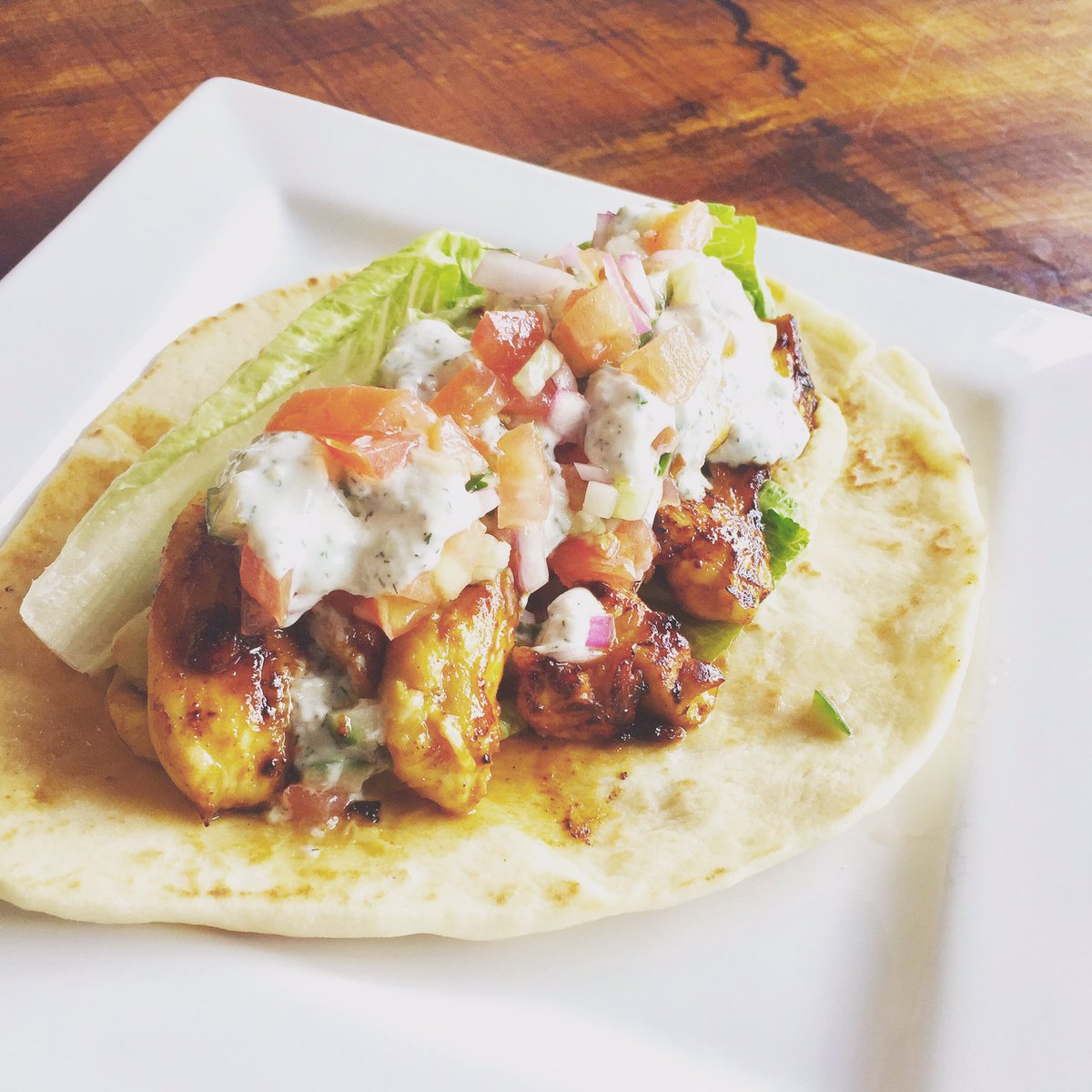 Bluewatermanor's tweet photo. ❗️lunch special ❗️ Chicken Gyro -Flatbread with mediterranean grilled chicken, yogurt dill sauce, and topped with cucumber tomato salad. https://t.co/dO5n1K61eM