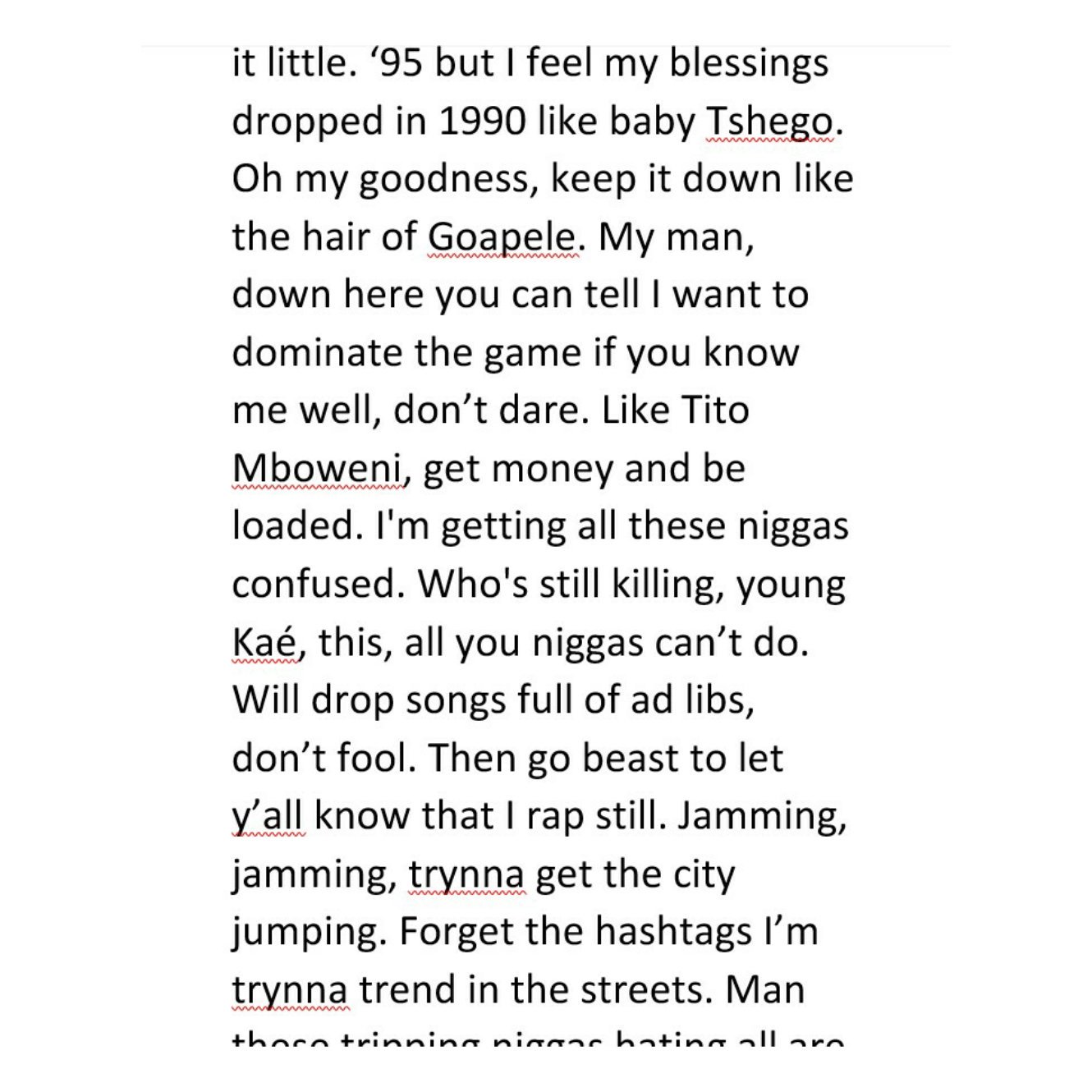 Freestyle Rap Lyrics