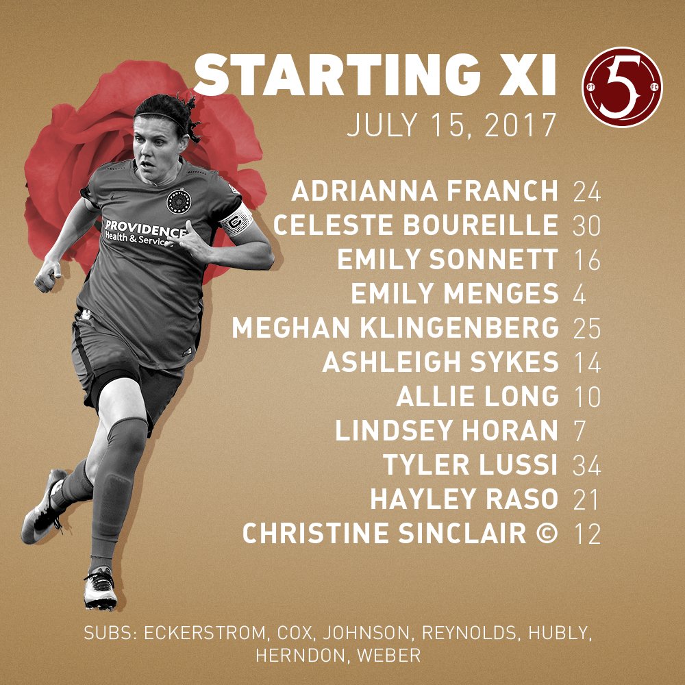 Today's Starting XI for #PORvNC. 

Watch on <a href="/lifetimetv/">Lifetime</a> at 12:30PM PT. #BAONPDX #Thorns100
