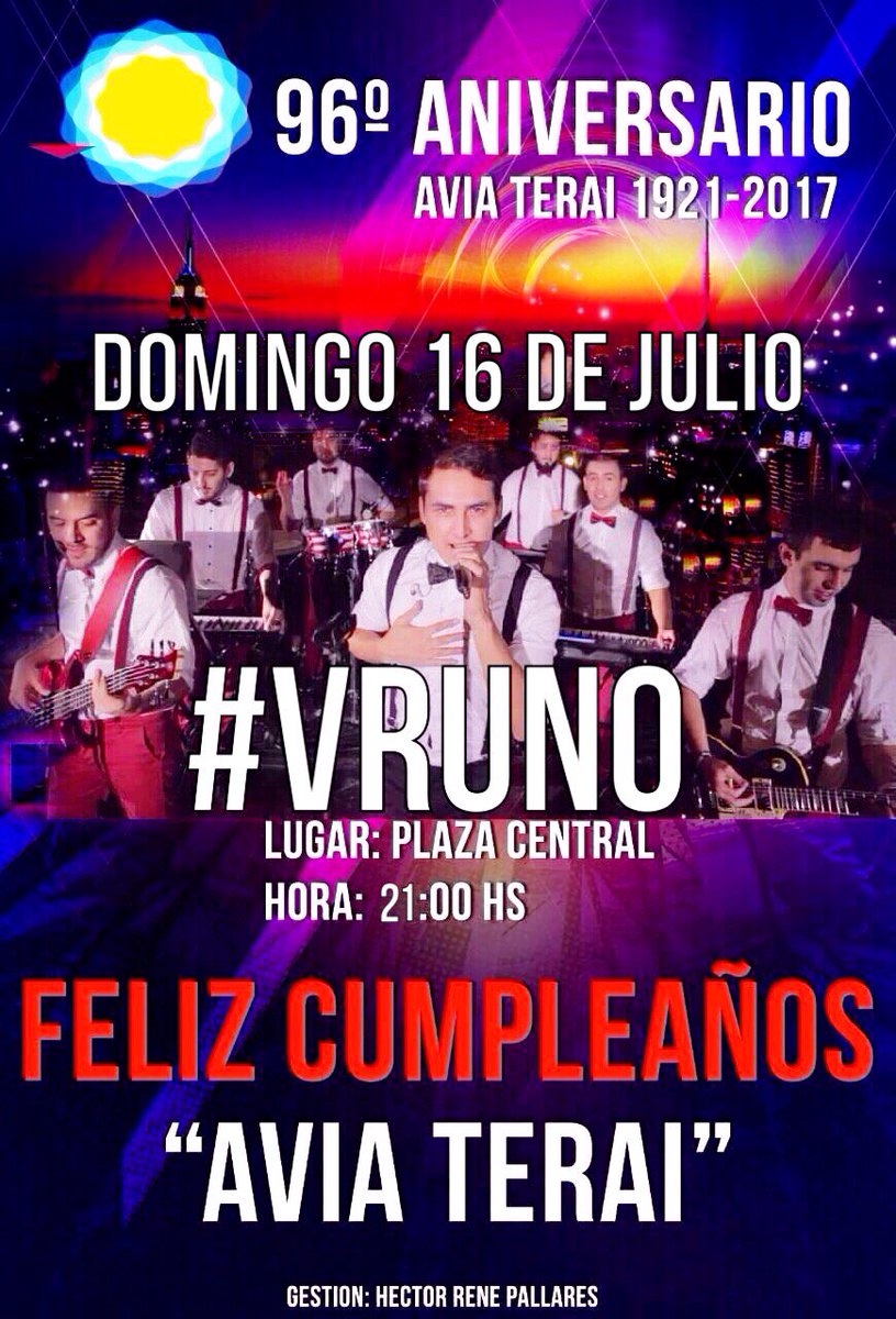 vrunook's tweet photo. #AviaTerai #Chaco 96 Aniv.
#VRUNO #SigueLaFiesta !!! https://t.co/qqxFU4cGeA