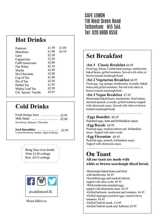 cafeLemonUK's tweet photo. Our new updated menu
#cafelemon
#Tottenham
#SevenSisters
#WestGreenRoad
#Haringey https://t.co/VrTDFsye3M