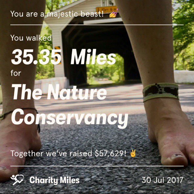 barefootalyson's tweet photo. 35.3 @CharityMiles for @nature_org. Thx 2 #JNJ & @DonateAPhoto. #ImagineHow https://t.co/g2XdKVmab9