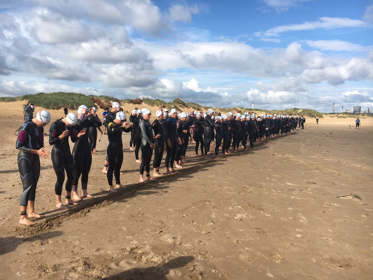 RacepaceTRI's tweet photo. Glorious morning in #Redcar for the @TriHardUK draft legal triathlon. Best of luck to @emmalshallcross - about to get underway. #BeachStart https://t.co/Bc1vxnkZaM