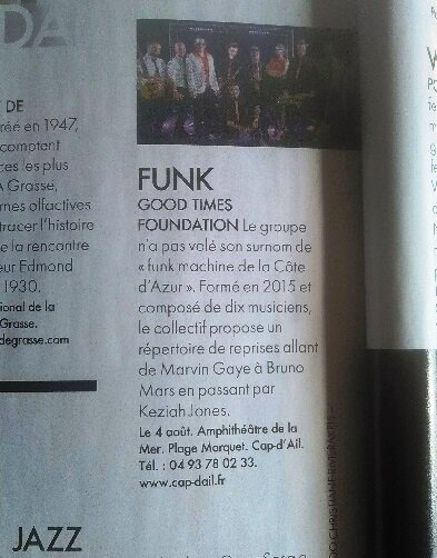 GoodTimesFunk's tweet photo. Merci @ELLEfrance pour l'annonce de notre concert à #CapJazz le 4 août ! #mycapdail @capdailofficiel #funk #Monaco #Nice06 #Cotedazurfrance https://t.co/b4BYR0t17Q