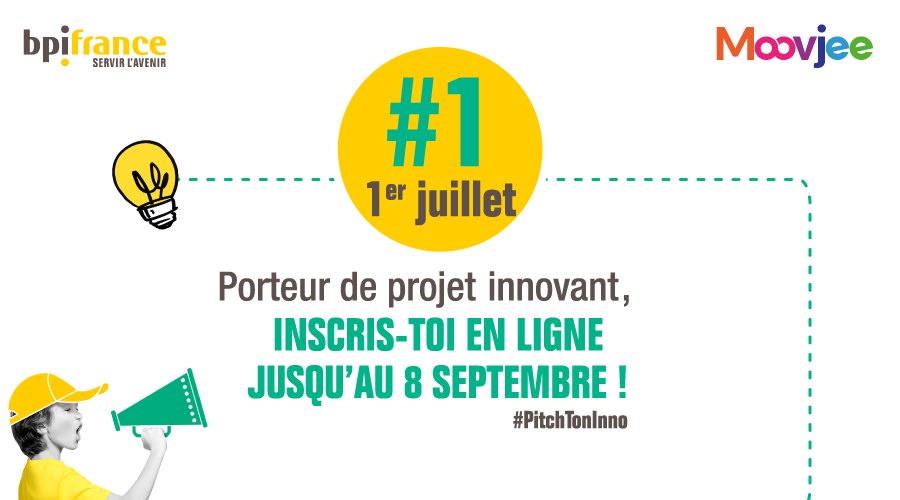 Bpifrance's tweet photo. Poste ta vidéo de pitch sur https://t.co/KnNty5OtZm &amp; mobilise ta communauté afin de remporter #PitchTonInno avec @Bpifrance &amp; le @MoovJee ! https://t.co/T6UOzLSfxs