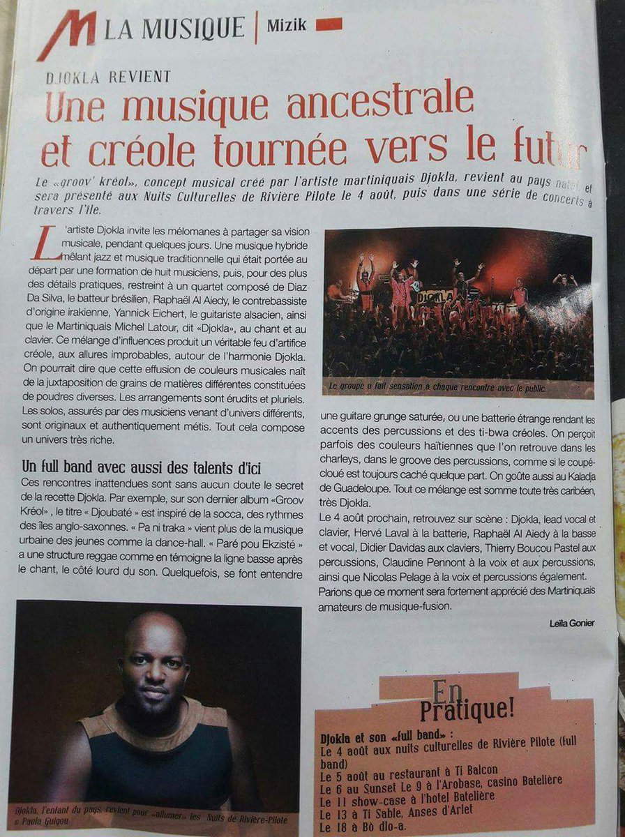 sarteauxsandra's tweet photo. @Djoklaofficial #FrancesAntilles #Martinique #GroovKreyolTour #Leilagonier #Mizik #Caraibes #Jazz #Promo #Presse https://t.co/IO3pKSLGyW