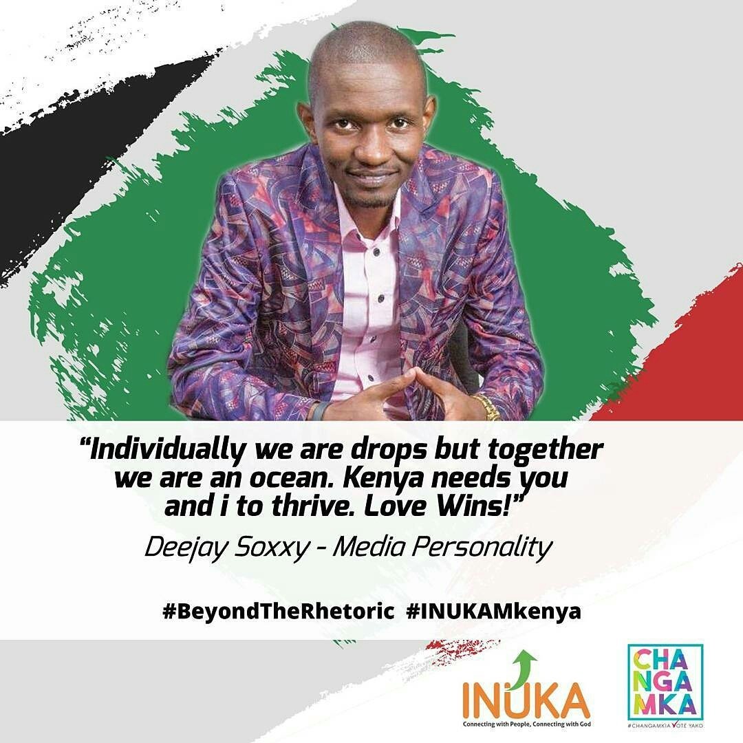 InukaLeadership's tweet photo. "Individually we are drops but together we are an ocean. Kenya need you &amp; I" ~ @djsoxxy - Media Personality #BeyondTheRhetoric #INUKAMkenya https://t.co/yxpW239rrq