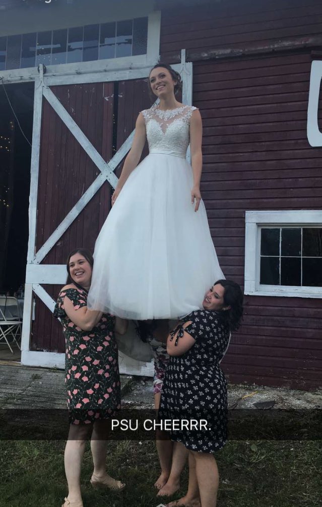 platts_cheer's tweet photo. Congrats to the beautiful bride, Sadie Burnell on her wedding last night! Once a cheerleader always a cheerleader 🎀 https://t.co/jCJRgAOqLP
