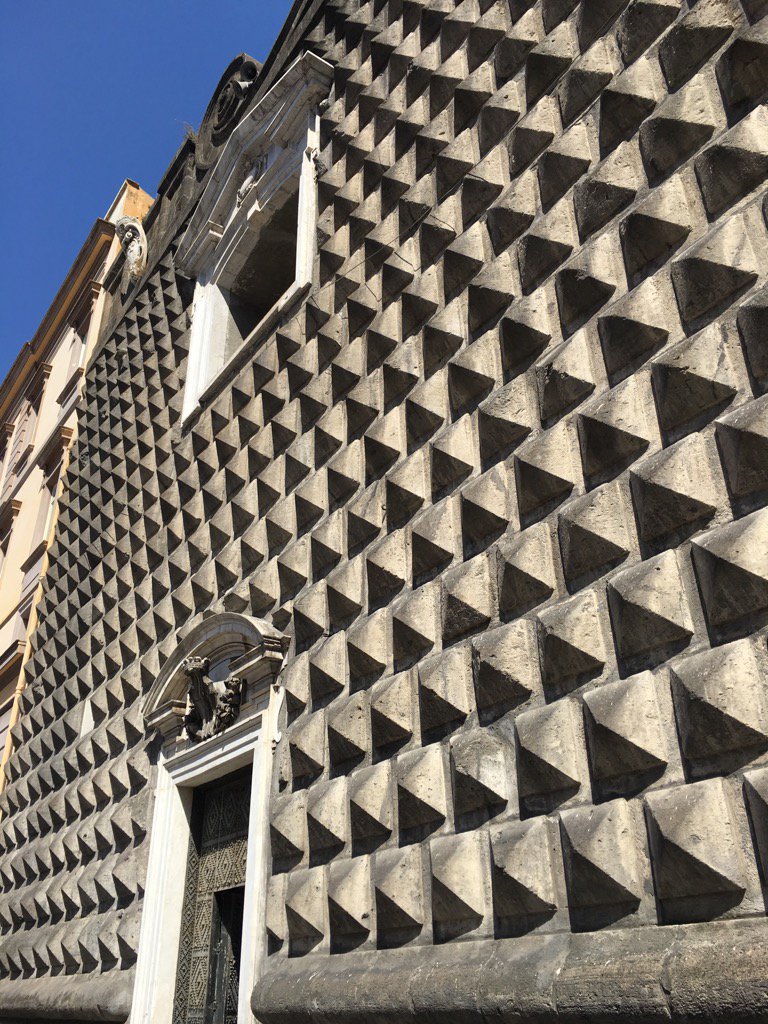 Sunk or raised? Optical illusion on the facade of the Gesu Nuovo in Naples.